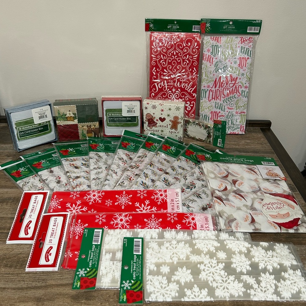 22 Festive  Holiday Christmas Gift Supplies -New Sealed - bags gift card holder